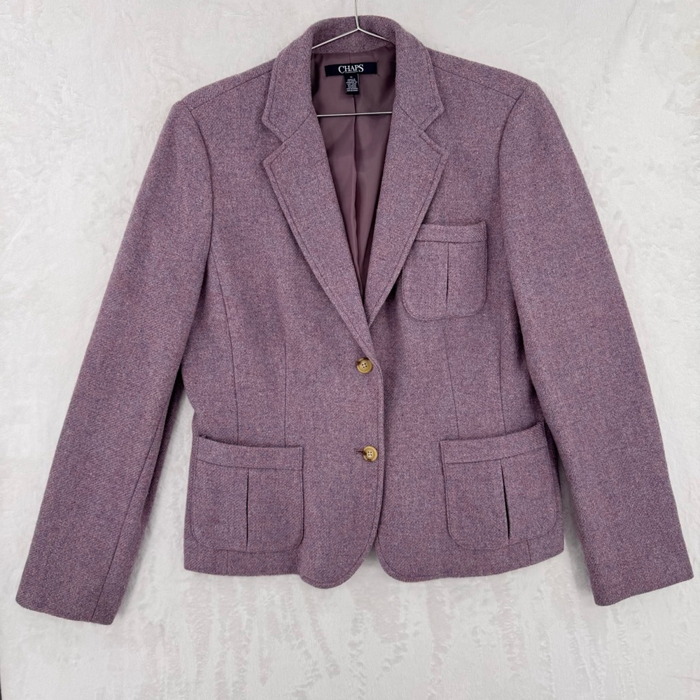 Chaps Lavender Wool Blend Blazer Patch Pockets Bu… - image 1